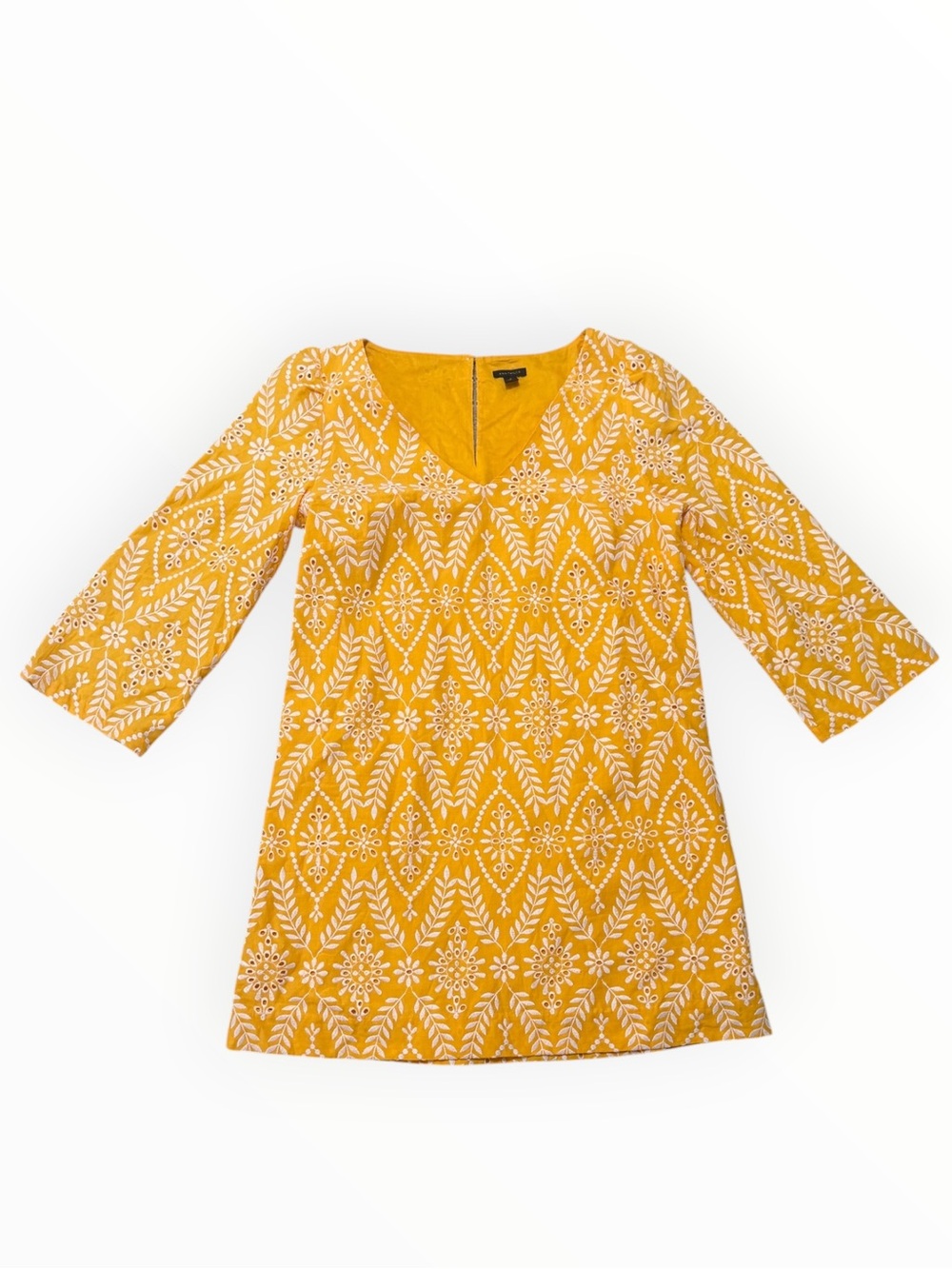 ANN TAYLOR Yellow Floral Embroidered V-Neck Mini A Line Dress Resort Travel M - Picture 6 of 11